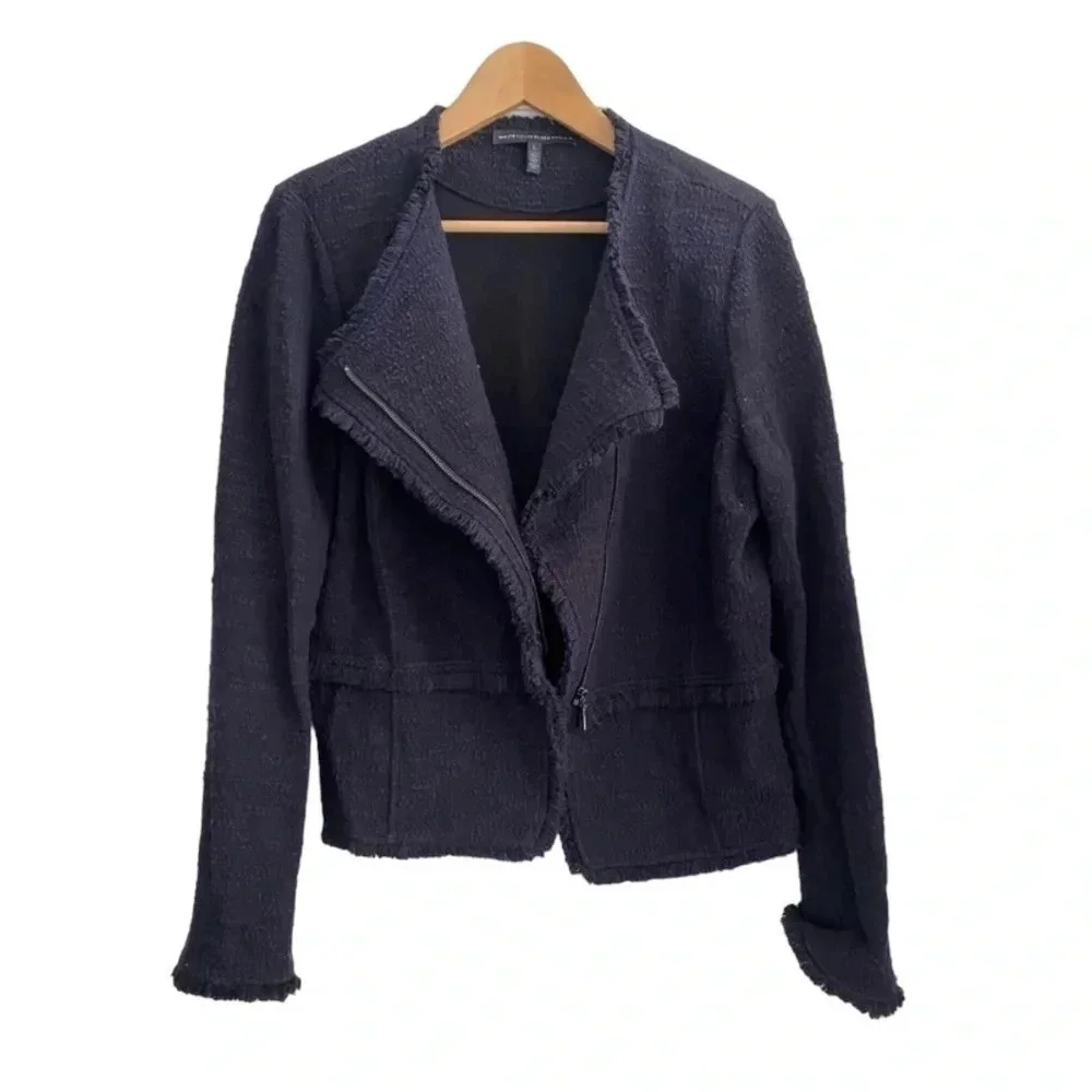 White House Black Market Tweed Top Blazer Raw Asymmetrical Hem Jacket L